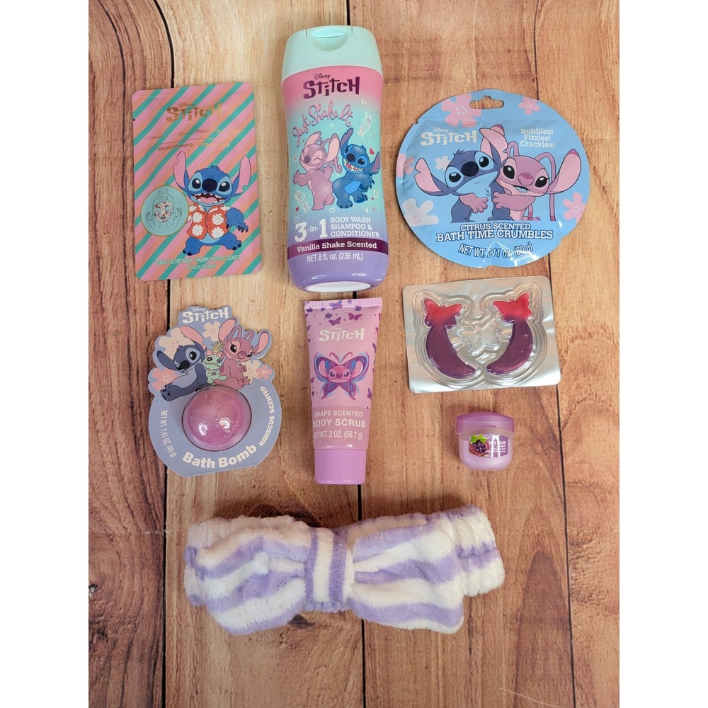 Disney Lilo & Stitch, Angel 8 Piece Bath Time Lot Bodywash, Lotion, Facemask Etc